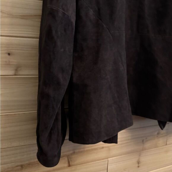 Eileen Fisher Size Large Chocolate Brown Open Front Goat Suede Blazer Jacket - Picture 9 of 15